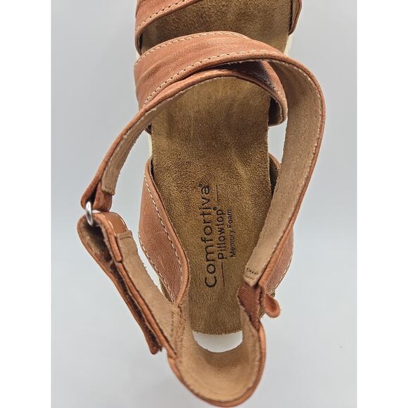 NIB Comfortiva Womens Calvina Luggage Tan Slingback Strappy Wedge Sandals 7.5M - Picture 4 of 5